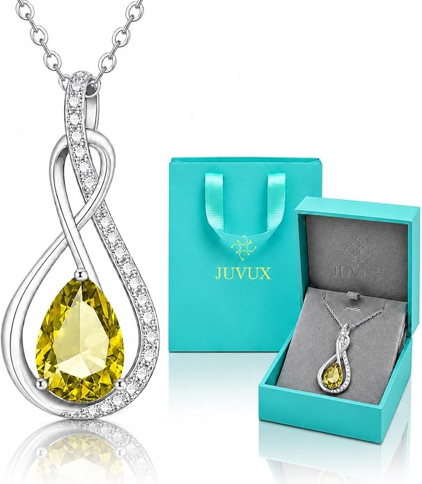 Birthstone Necklaces for Women Mothers - 925 Sterling Silver Dainty Infinity Cubic Zirconia Pendant Necklace Anniversary Birthday Christmas Gifts for Her Wife Mom Lady Daughter, Adjustable Chain