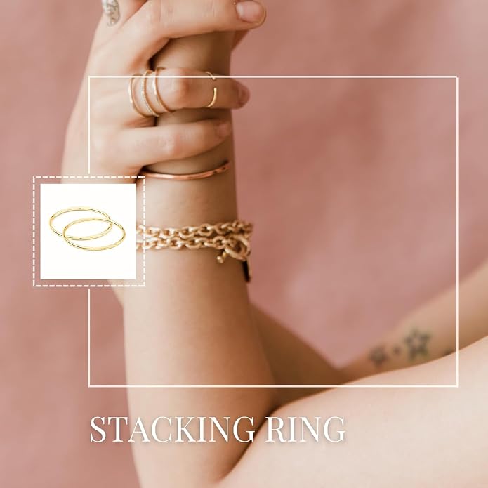 Handmade 1mm 14K Gold Filled Ring for Women & Girls Thin Gold Ring Dainty Cute Stacking Stackable Band Non-Tarnish |