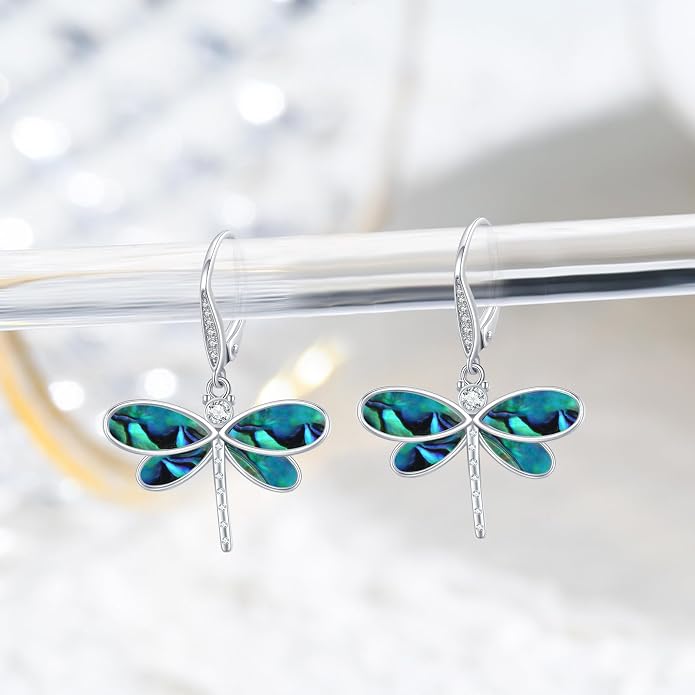 CUOKA MIRACLE Dragonfly Earrings 925 Sterling Silver Hoop Dragonfly Earrings Dangle Drop Opal Earring Dragonflies Jewelry Gifts for Women Wife