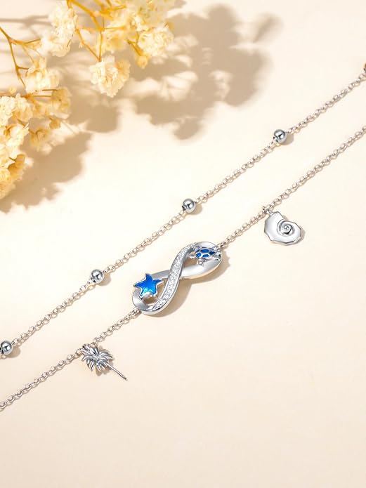 Ankle Bracelets for Women, 925 Sterling Silver Infinity/Heart/Pineapple/Butterfly/Turtle/Evil Eye/Sand Dollar Anklets Waterproof, Christmas Birthday Bracelet Anklets Jewelry Gift Adjustable