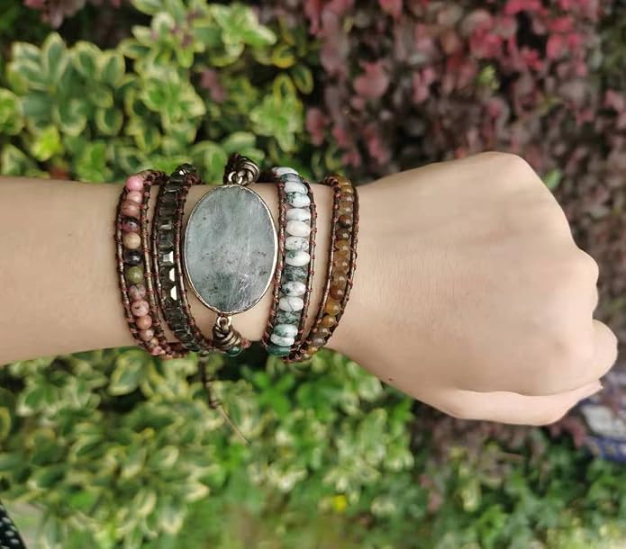 Women Wrap Bracelet Boho Natural Jasper Crystal Stone Beads Strand Bracelets