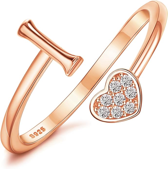 MILACOLATO 925 Sterling Silver Initial Rings for Women Teen Girl 18K Gold Plated Heart Initial Rings Adjustable Capital Letter Ring Stackable Thumb Pinky Rings for Daughter Birthday Bridesmaid Gifts Jewelry, A to Z
