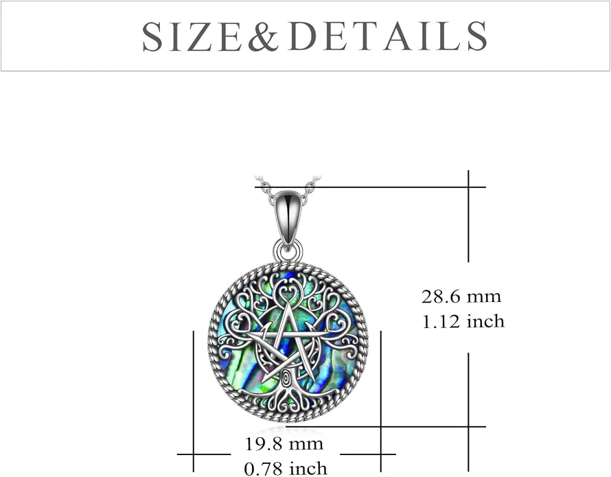 YFN Triple Moon Goddess Necklace Sterling Silver Pentagram Pentacle Opal Pendant necklace Pagan Wiccan Magic Amulet Tree of Life Jewelry for Women Men 18"