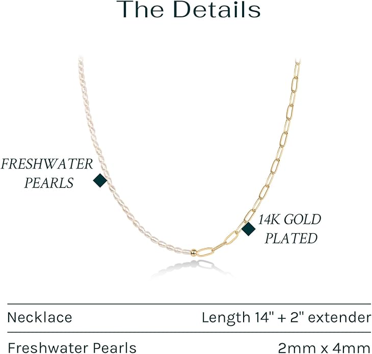 PAVOI 14K-18K Gold Plated Dainty Pearl Necklaces for Women - Station Beaded Choker Paperclip Chain Gold Pearl Necklace Bridal Jewelry