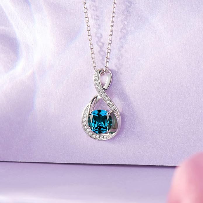 925 Sterling Silver Birthstone Necklace for Women Infinity Necklaces Birthday Anniversary Fine Jewelry Gifts for Mother Women, Adjustable Chain