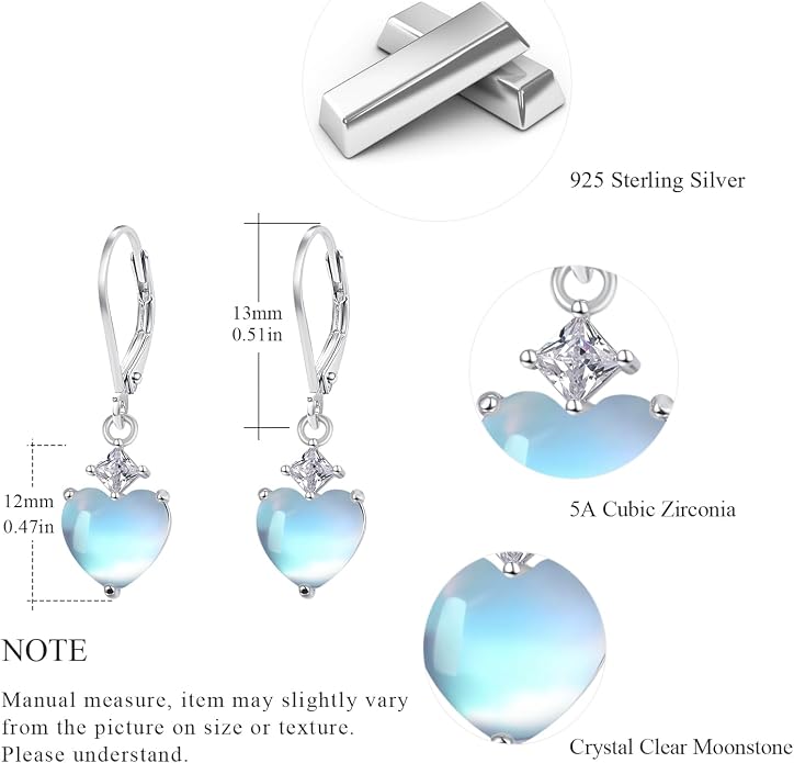 Teardrop Leverback Drop Dangly Earrings, 925 Sterling Silver with Opal/Moonstone Hypoallegenic for Sensitive Ears Jewelry Gift for Women Girlfriend with Gift Box
