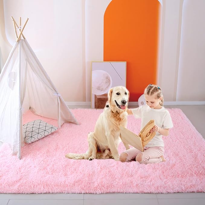 Pink Rug for Girls Bedroom 3x5 - Fluffy Soft Carpet for Bedside | Cotton-Candy Soft - Dense Microfiber Pile Kids Love To Roll And Play On - Perfect For Bare Feet And All-Day Floor Play