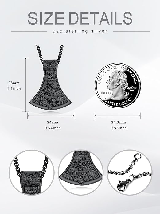 Norse Viking Thor Hammer Necklace 925 Sterling Silver Nordic Mjolnir Necklace Viking Talisman Jewelry Gift for Men