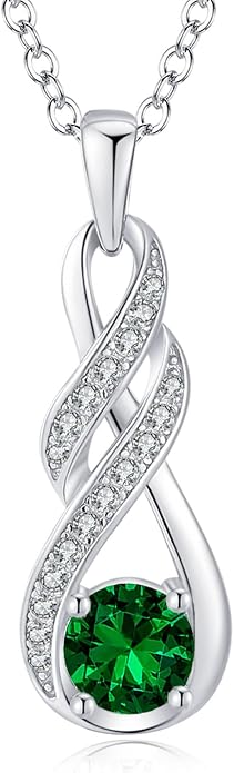 Birthstone Necklaces for Women 925 Sterling Silver Infinity Pendant Created Gemstone Jewelry for Her, 16"+2"