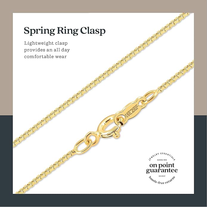 KEZEF 18K Gold Plated 925 Sterling Silver Box Chain Necklace for Women, 1mm Thin & Sturdy Italian Chain Necklace, Rose Gold & Silver Available, 15/16/18/20/22/24/30 Inch