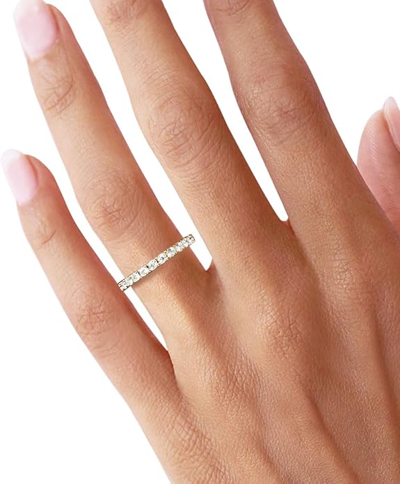 Bo.Dream 1.5mm/2.2mm/3mm Round Cubic Zirconia CZ Full/Half Eternity Rings Wedding Band Sterling Silver