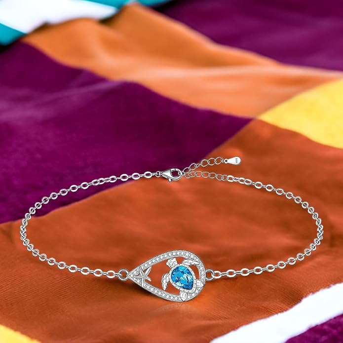 Infinity Cat Paw Print Celtic Knot Sea Turtle Elephant Flamingo Butterfly Dolphin Evil Eye Anklets Bracelets for Women Sterling Silver Adjustable Ankle Bracelet Summer Beach Lovers Gift