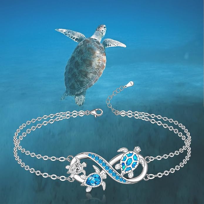 Fenthring Turtle Anklets for Women Turtle Ankle Bracelet Blue Opal Sea Sterling Silver Infinity Wave Ocean Beach Summer Jewelry Mothers Day