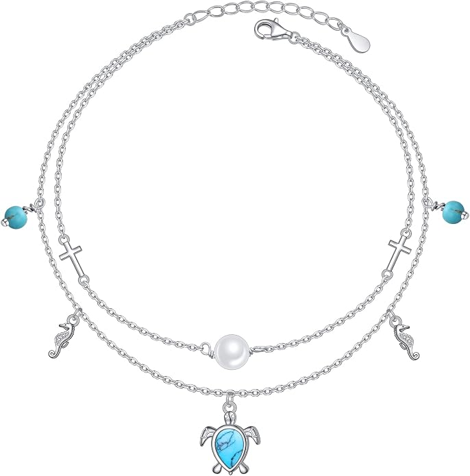 Anklet for Women 925 Sterling Silver Cross Layered Anklet for Women Girls Adjustable Dainty Beach Foot Chain Plus 9 10 Inch Charm Anklet Jewelry Birthday