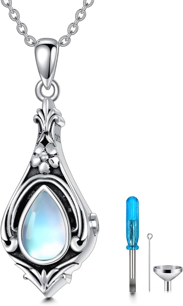 Seiyang Urn Necklace for Ashes 925 Sterling Silver with Birthstone Cremation Jewelry Keepsake Ashes Pendant Necklace Memorial Jewelry for Women Loved One