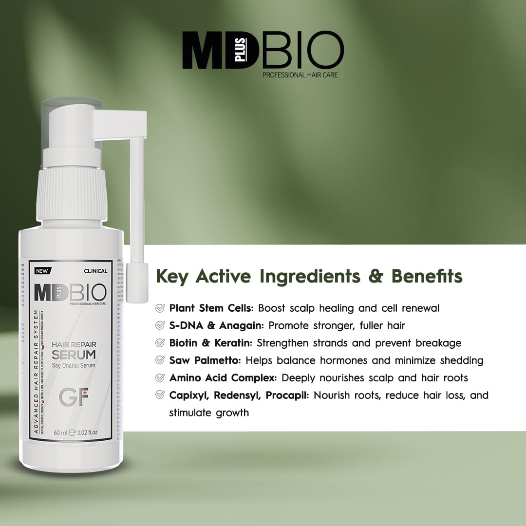 MD PLUS BIO Hair Repair Serum - Thicker, Fuller, Hair Loss and Thinning Treatment Serum - Women and Men Hair Care Products Spray - All Hair Types - 2.02 Fl oz (60 ml)