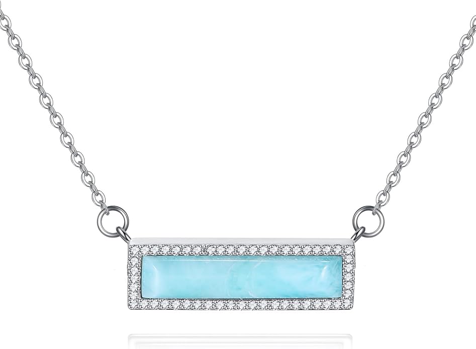 Larimar/Turquoise/Rose Quartz/Black Onyx Necklace for Women Sterling Silver Bar Necklace Pendant Jewelry Gift for Women