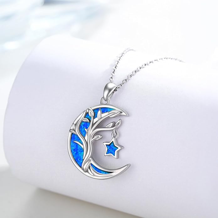 Christmas Gifts Tree of Life/Celtic/Moon Necklace 925 Sterling Silver Moon Pendant Abalone/Opal jewelry for Women Sister Christmas Gifts
