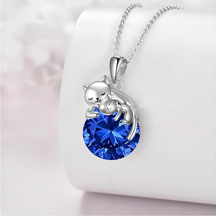 Cat Necklace Sterling Silver Cat Zircon Pendant Gothic Jewelry for Women Animal Lovers Gifts