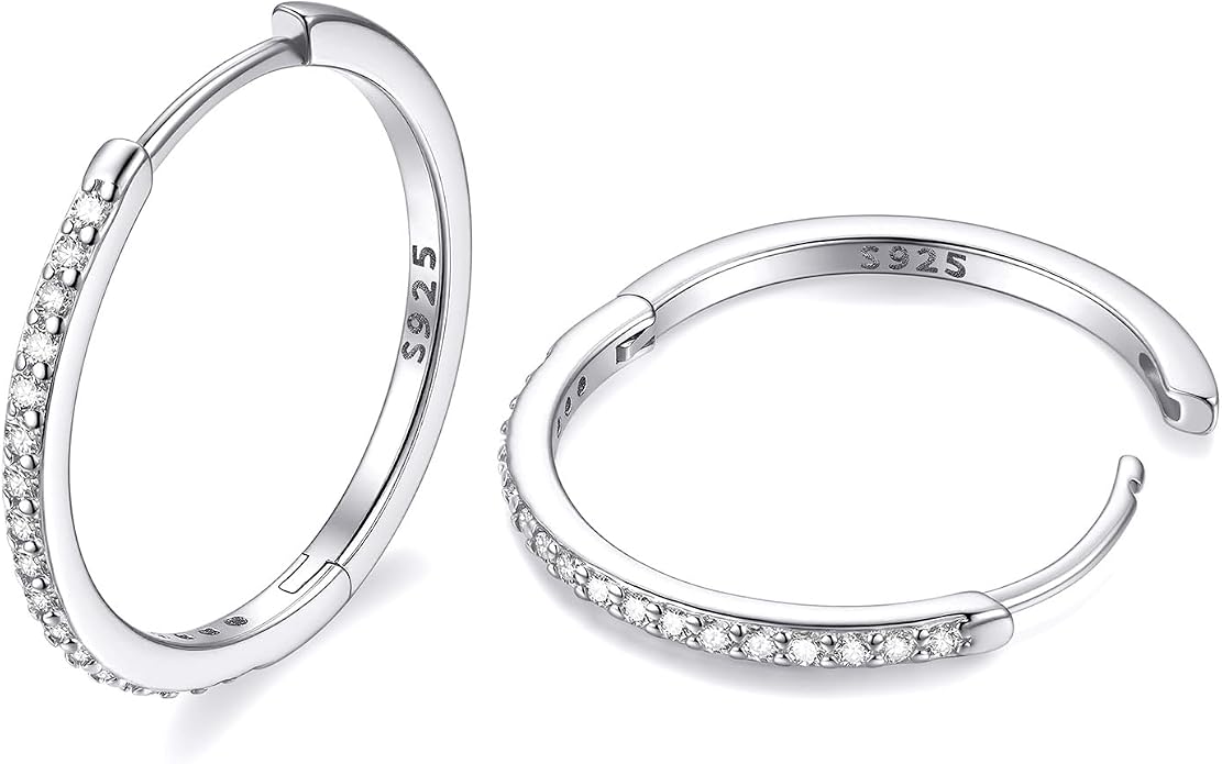 JustBeingCute 925 Sterling Silver Hoop Earrings for Women 14K Gold Plated Small Huggie Earrings Hypoallergenic Cubic Zirconia Cartilage Hoop Earring(8/10/12/14/16/18/20mm)