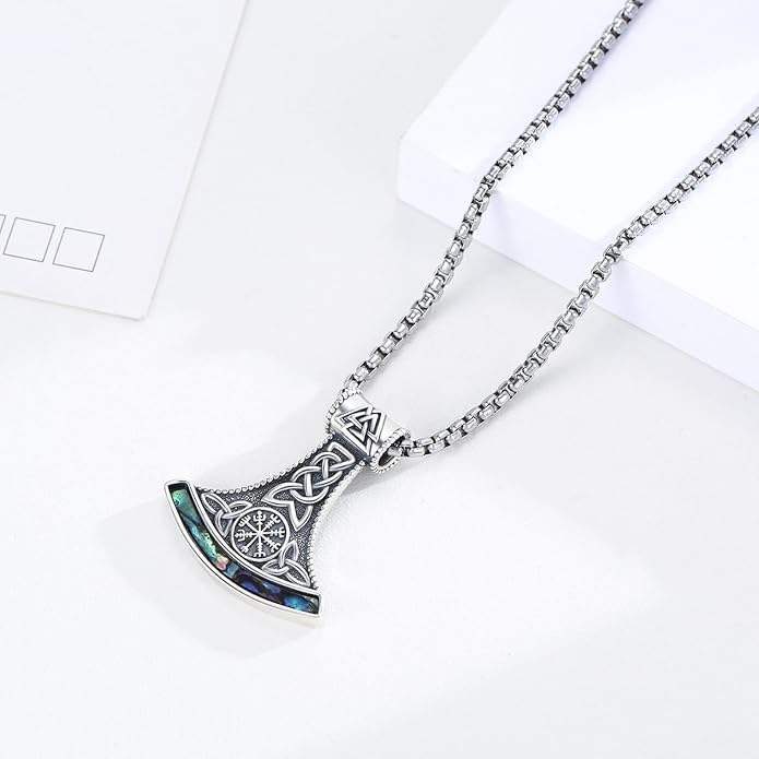 Viking Thor Hammer Necklace 925 Sterling Silver Nordic Mythology Pendant with Abalone Shell for Men Women Viking Enthusiasts Gift Daily Wear & Special Occasions