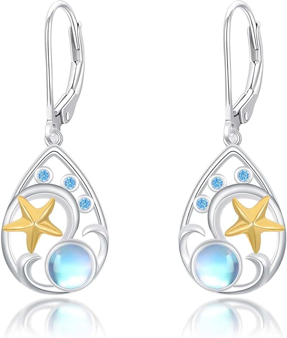 Dorunmo Moonstone Dangle Drop Earrings s925 Sterling Silver Leverback Earrings Filigree Moonstone Jewelry Birthday Gifts for Women
