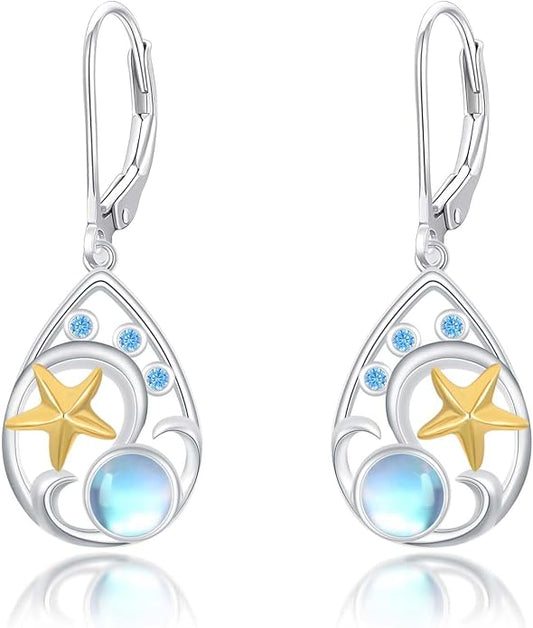 Dorunmo Moonstone Dangle Drop Earrings s925 Sterling Silver Leverback Earrings Filigree Moonstone Jewelry Birthday Gifts for Women