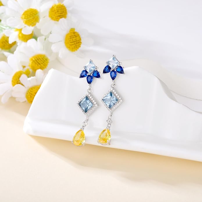 925 Sterling Silver Colorful Chandelier Teardrop Dangle Earrings Statement Flower Stud Earrings for Women Party Prom