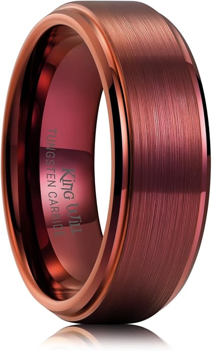King Will Classic Tungsten Wedding Band for Men, 6/7/8/9/10mm Widths, Polished Finish Step Edge Matte Rings Comfort Fit