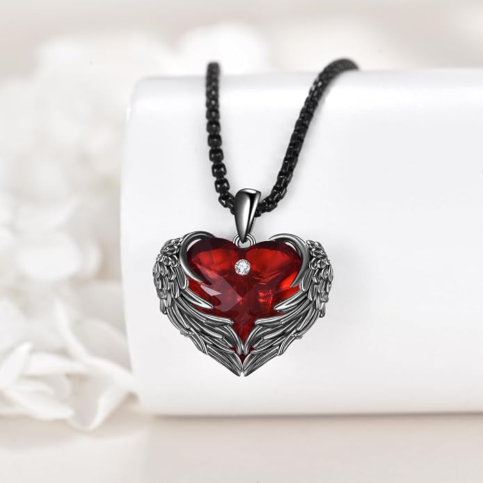 Angel Wings Necklace for Women 925 Sterling Silver Birthstone Guardian Necklace Jewelry Angel Wings Moonstone, Crystal Pendant Jewelry Gifts