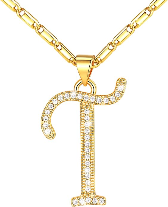 U7 Initial Necklace for Women, Gold/Platinum Plated CZ Crystal Letter A-Z Pendant Necklace, Shiny 20 Inch Name Chain Dainty Personalized Jewelry for Men Mom Wife Friend
