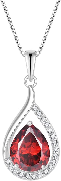 Teardrop Birthstone Necklace for Women 925 Sterling Silver White/Yellow Gold Plated Cubic Zirconia Pendant Necklace Jewelry for Her