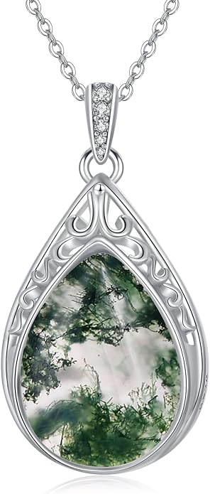 HPQQ Teardrop Necklace 925 Sterling Silver Filigree Gemstone Pendant Necklace Fine Jewelry Birthday Mother's Day Gifts for Women Her Mom