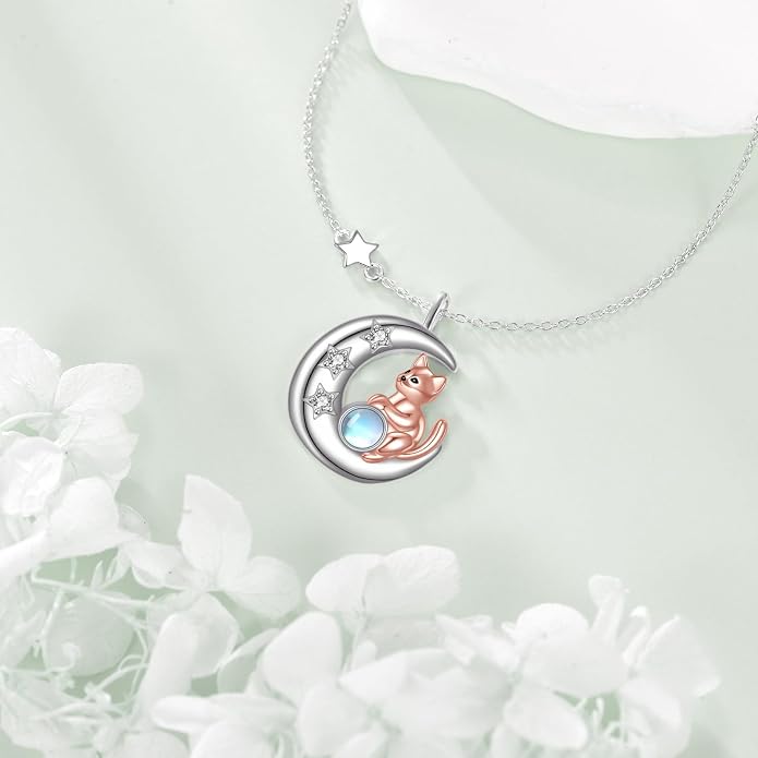 Cat Necklace Sterling Silver Cat Zircon Pendant Gothic Jewelry for Women Animal Lovers Gifts