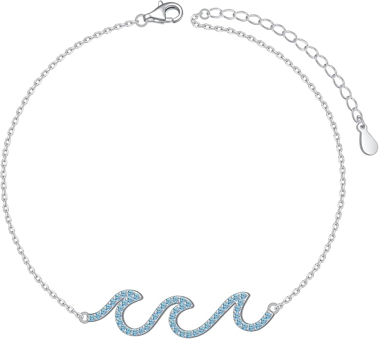 Alphm Wave Anklet for Women S925 Sterling Silver Adjustable Starfish Layered Ocean Beach Sea Ankle Foot Bracelet