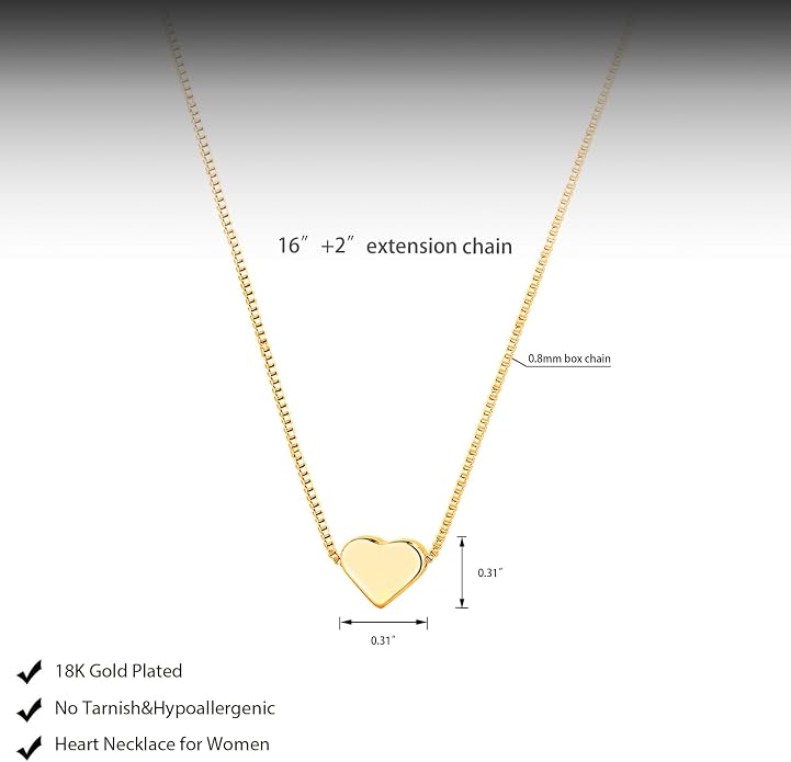 HERIER Cute Heart Necklace Dainty 18k Gold Plated Tiny Heart Pendant Choker Necklaces Small Gold Love Open Heart Chain Necklace for Women Simple Gold Necklace for Women Trendy Jewelry