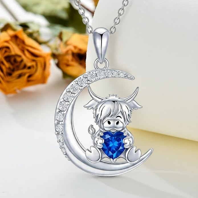 PROESS Animal Birthstone Necklace 925 Sterling Silver Otter/Axolotl/Hippo/Elephant/Dachshund/Monkey/Red Panda Pendant Necklace Animal Birthstone Jewelry Gifts for Women