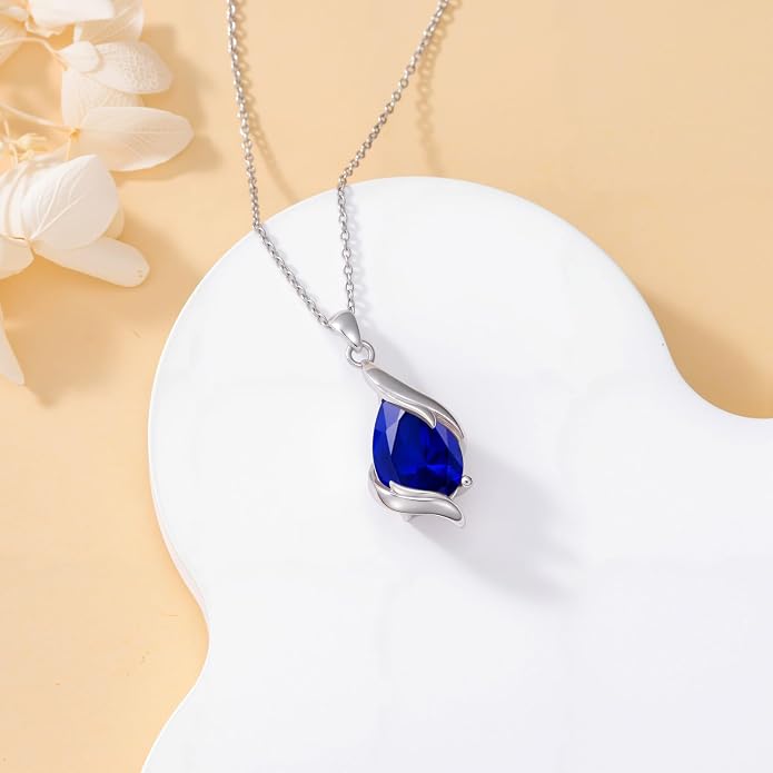 HPQQ Birthstone Necklace for Women 925 Sterling Silver Teardrop Pendant Fine Jewelry Birthday Mothers Day Gifts for Women Mom Her