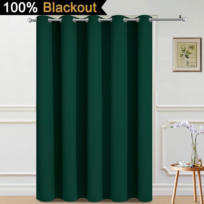 Yakamok Dark Green Blackout Patio Door Curtain Panels W70 x L84, 1 Panel | Noise Reducing Barrier Panel for Sliding Glass Door, 2 Thick Layers Heat Full Light Blocking Patio Door Drapery