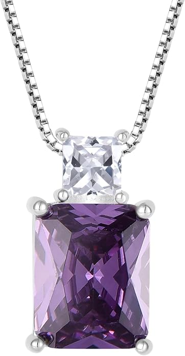 STARCHENIE Princess/Emerald Cut Birthstone Pendant Necklace for Women 925 Sterling Silver Birthday Anniversary Jewelry Gifts