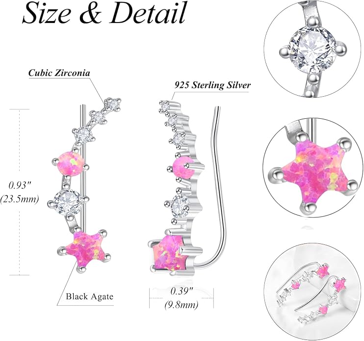 Dreamboat Star Ear Climbers Earrings for Women 925 Sterling Silver Star Ear Cuffs Crawler Earring Cubic Zirconia Climbing Jewelry Wedding Birthday Gifts