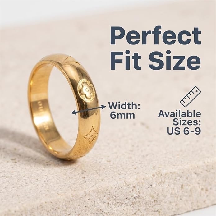 Gold Rings for Women, Dainty Personalized Carved 6mm Gold-Plated Stainless Steel Rings,Thoughtful Mother's Day Birthday Gifts for Women