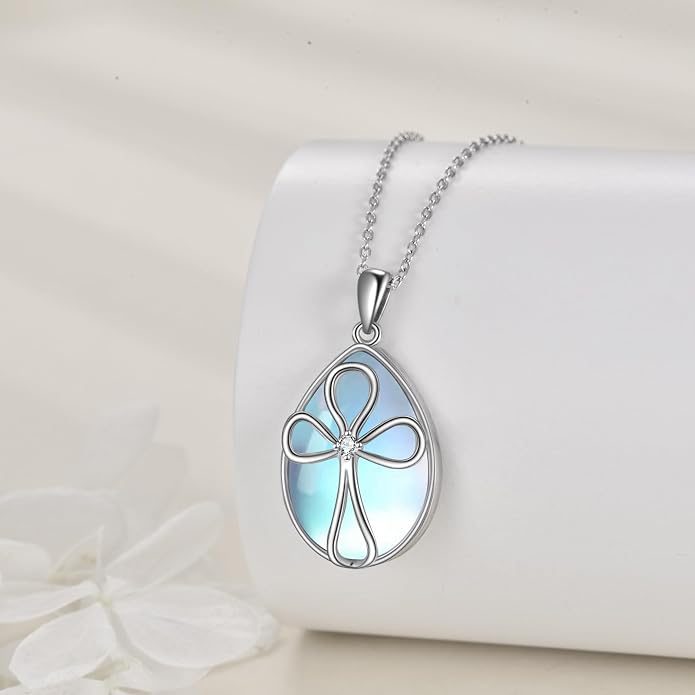YAFEINI 925 Sterling Silver Moonstone Necklace Filigree Teardrop Pendant Necklace Jewelry for Women Girls