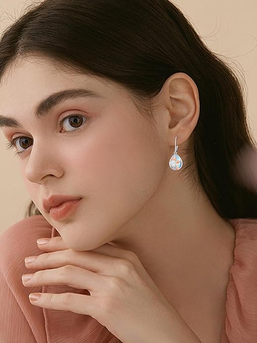 Dorunmo Moonstone Dangle Drop Earrings s925 Sterling Silver Leverback Earrings Filigree Moonstone Jewelry Birthday Gifts for Women