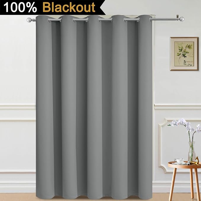 Yakamok Dove Grey Blackout Patio Door Curtain Panels W70 x L84,1 Panel | Noise Reducing Barrier Panel for Sliding Glass Door, 2 Thick Layers Heat Full Light Blocking Patio Door Drapery
