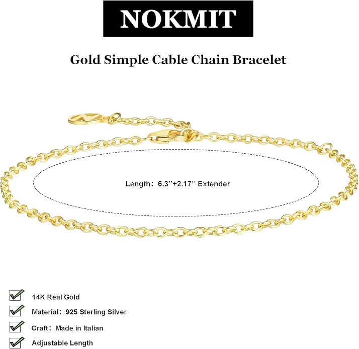 NOKMIT Solid 925 Sterling Silver Bracelets for Women, Dainty Interlocking Circles Cubic Zirconia Adjustable Chain Bracelet, Trendy Stackable Link Bracelets, Simple Cute Jewelry Gifts