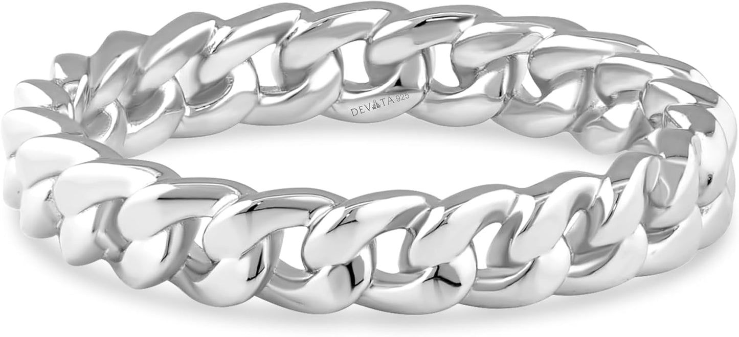 DEVATA Gold or Rhodium Plated Sterling Silver 925 – Eternity, Band Ring for Women – Heart, Knot, Clover, Infinity, Mariner, Cable, Curb, Cuban, Figaro, Daisy, Rope, Ribbed, Dome