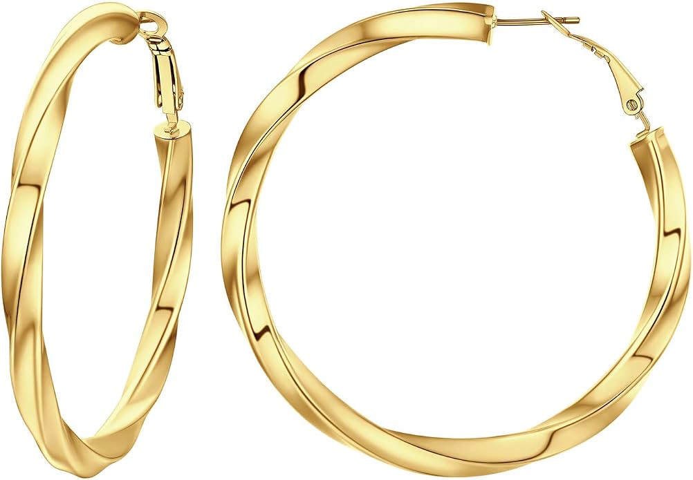 Stainless Steel Chunky Hoop Earrings For Women, Minimalist and Chic, Black/Gold Plated, Round Hoops Earrings Hypoallergenic, Size: 30mm/40mm/60mm/80mm, Come with Box