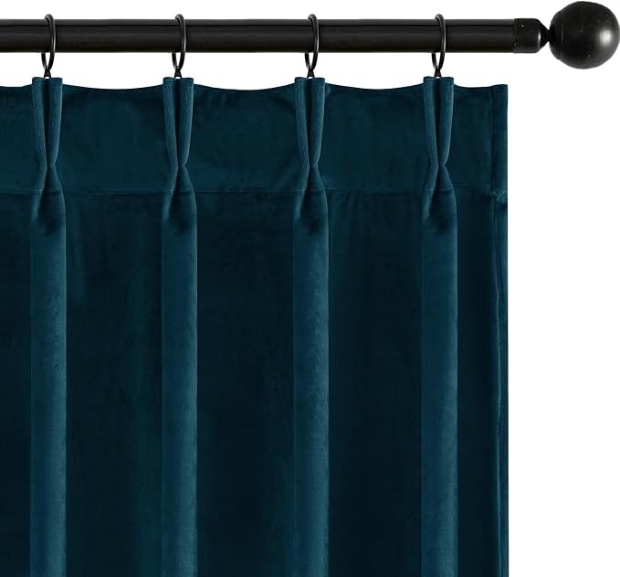 MIULEE Peacock Blue Velvet Curtains 84 inches Long, Pinch Pleated Blackout Drapes with Hooks, Thermal Insulated Pinch Pleat Panels for Bedroom Living Room, 2 Panels