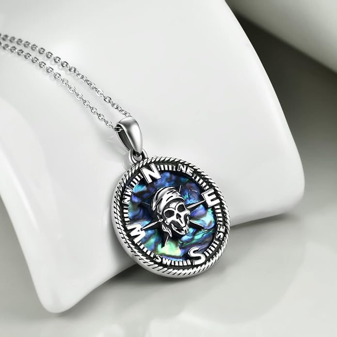 Compass Thor Hammer Necklace Sterling Silver Viking Compass Mjolnir Jewelry Gift for Men
